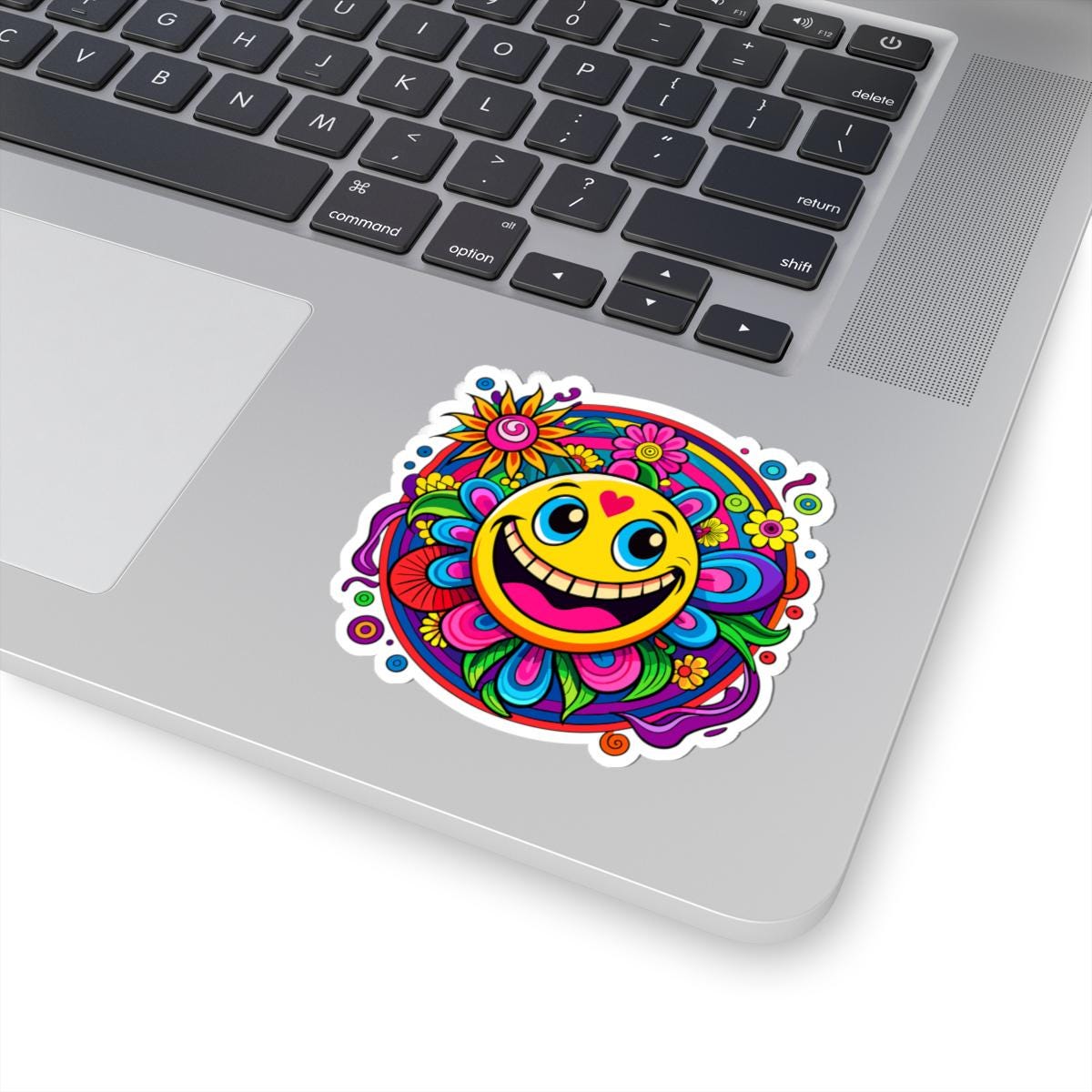 Heart Happy Emoji Sticker | Rainbow Smiley Face Flower Vinyl Decal