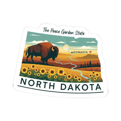 North Dakota Bison Sunflower Sticker | Waterproof Durable State Decal USA