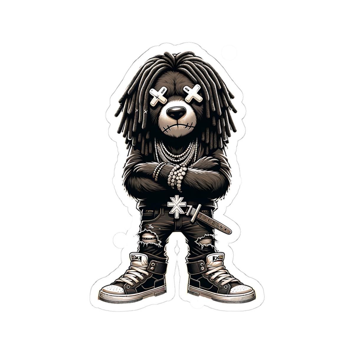 Dreadlock Bear Vinyl Sticker | Urban Streetwear, Dark (Glossy or Matte)