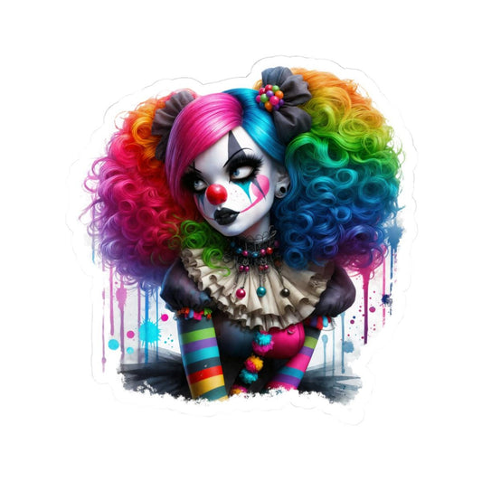 Rainbow Gothic Clown Sticker | Creepy Circus Doll Art (Glossy Vinyl)