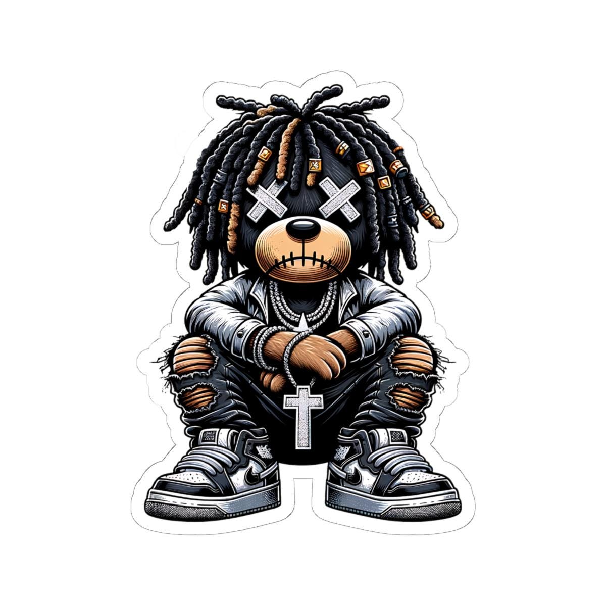 Dreadlock Bear Vinyl Sticker | Urban Gothic Streetwear Art (Glossy or Matte)
