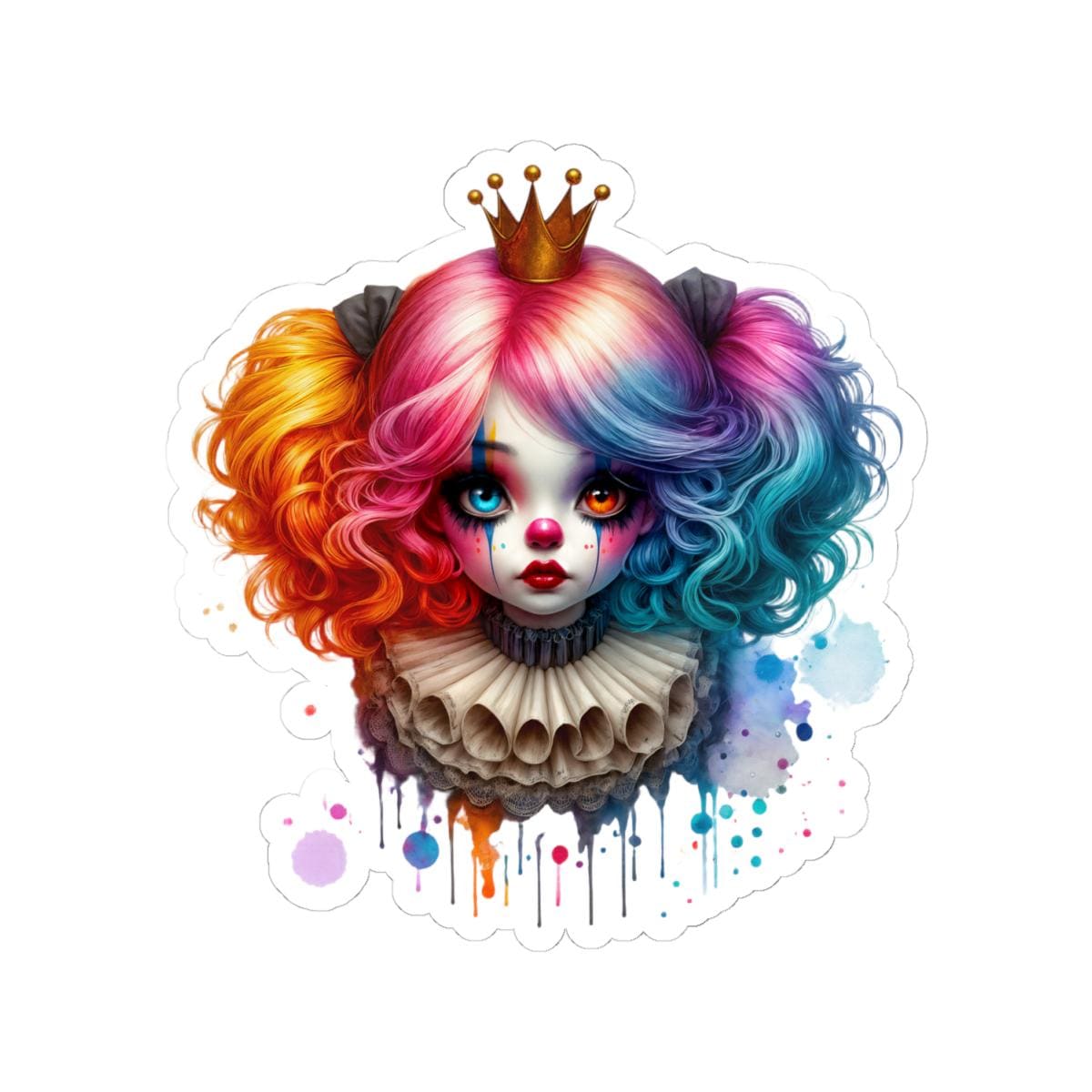 Rainbow Clown Princess Sticker | Gothic Kawaii Vinyl Decal, Circuscore Art
