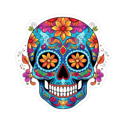 Vibrant Sugar Skull Sticker | Orange Flowers, Calavera Vinyl Art (Waterproof)