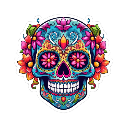 ColorFlow | Teal Sugar Skull Sticker with Floral Eyes | Dia de los Muertos Waterproof Decal | Boho Skull Art | Calavera Vinyl Sticker