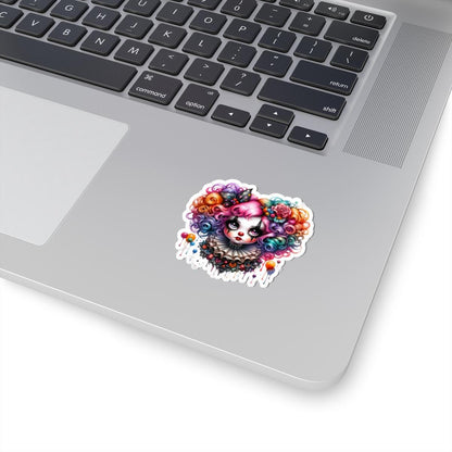 Rainbow Clowncore Girl Sticker | Pastel Circus Vinyl Decal, Waterproof Art
