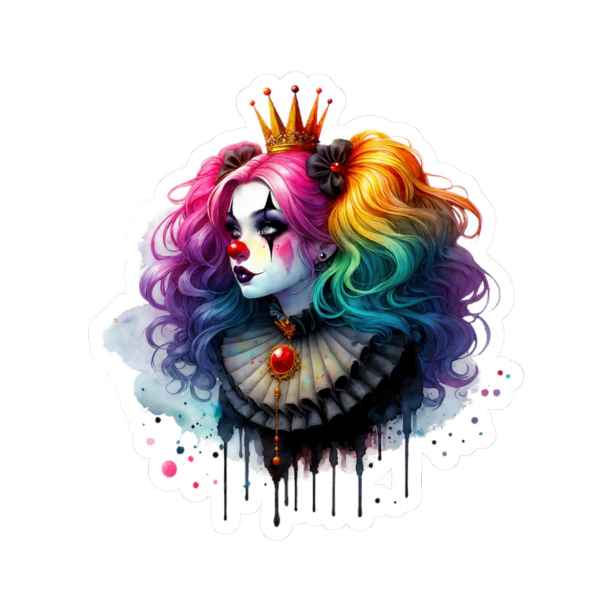 Rainbow Clown Queen Sticker | Gothic Circus Art, Glossy Vinyl