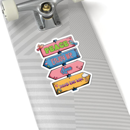 ColorFlow | Peace Love Hope Sticker Retro Signpost Motivational Vinyl Decal Waterproof Hippie Positive Quote Glossy Kiss Cut Sticker