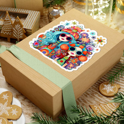 Groovy Hippie Girls Sticker | Colorful Retro Vinyl Decal (Waterproof)