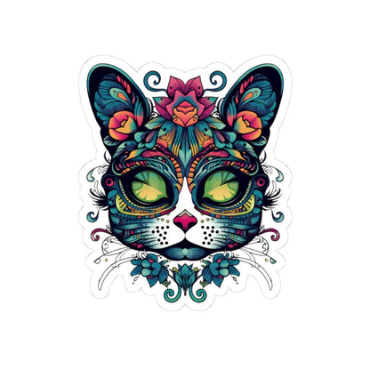 Mystical Botanical Cat Sticker | Psychedelic Floral Feline Vinyl Decal