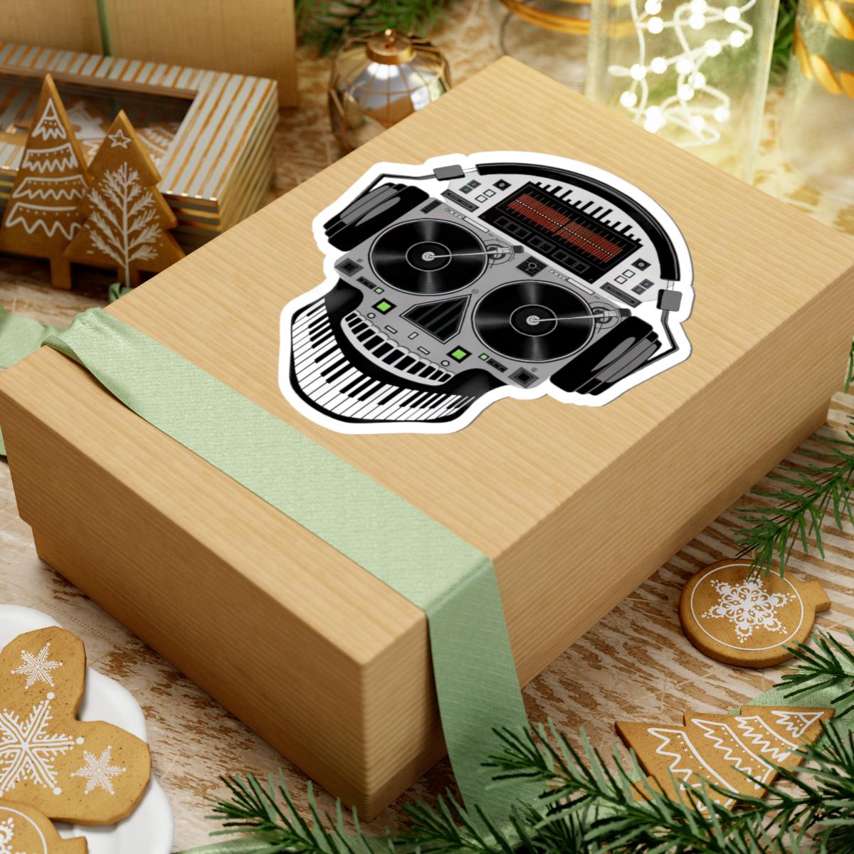 DJ Skull Turntable Sticker | Waterproof Vinyl EDM Music Headphones (Glossy)