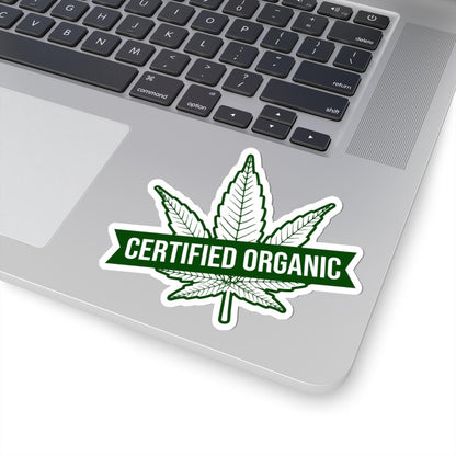 ColorFlow | Certified Organic Weed Sticker Waterproof Cannabis Leaf Vinyl Decal Funny Stoner Label for Laptop Jar Flask Dispensary Use