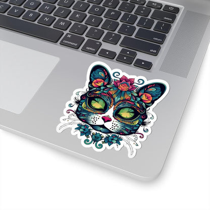 Mystical Botanical Cat Sticker | Psychedelic Floral Feline Vinyl Decal