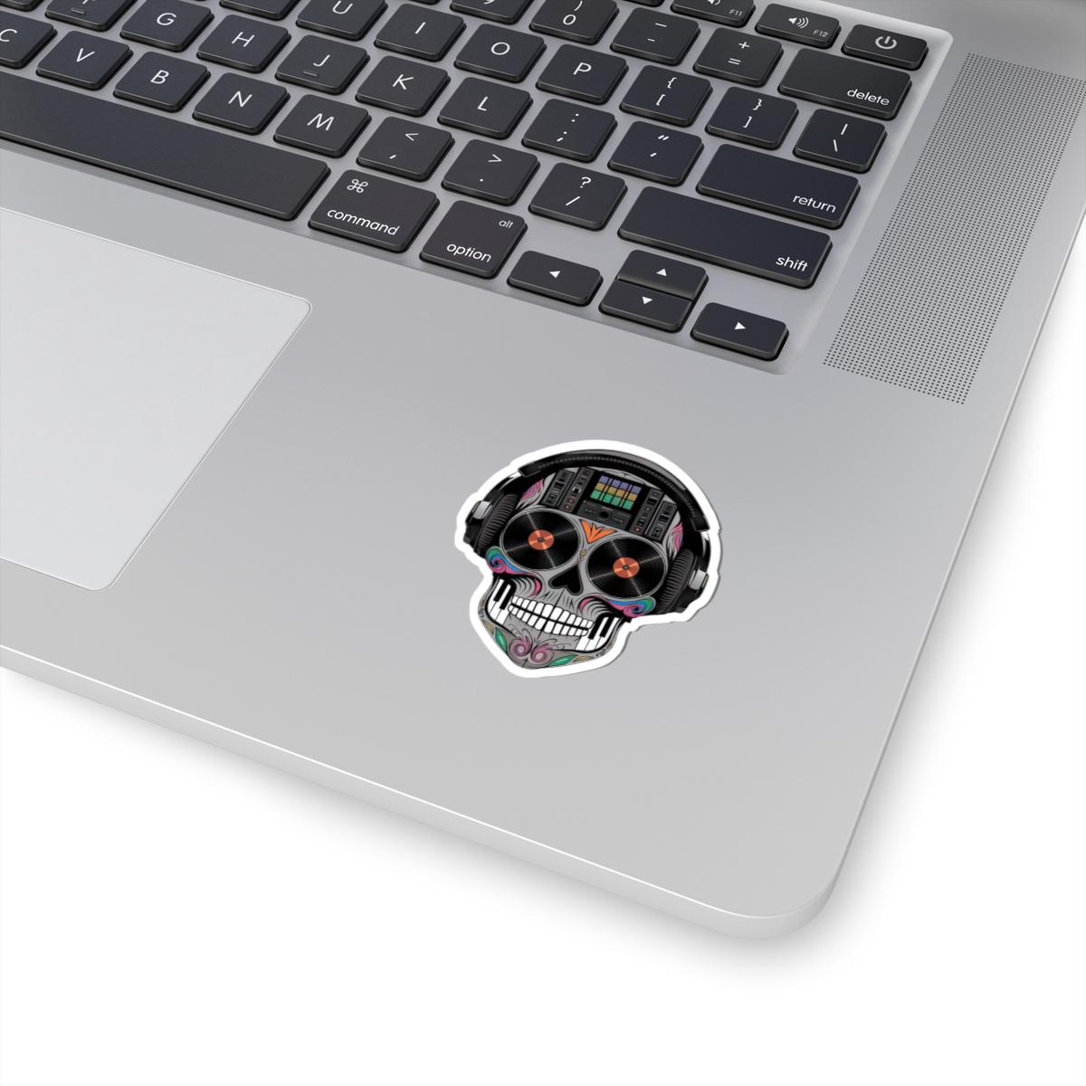 Sugar Skull DJ Sticker | Colorful Turntables, Mixer, Vinyl Music Decal (Waterproof)