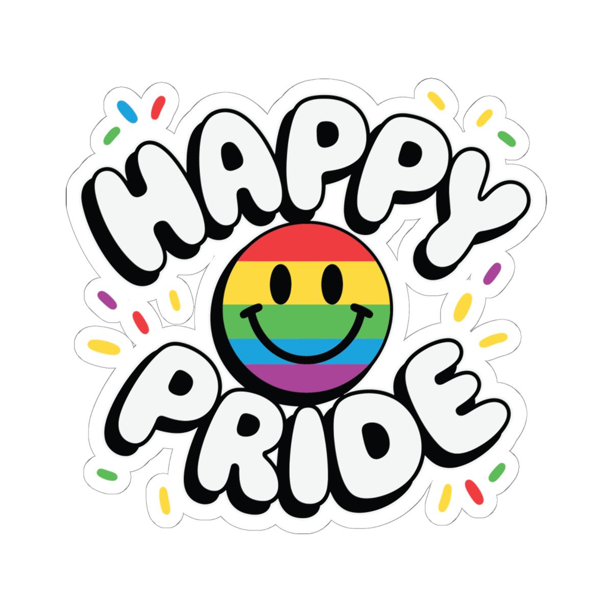 Happy Pride Smiley Sticker | Rainbow LGBTQ Vinyl Decal (Glossy)