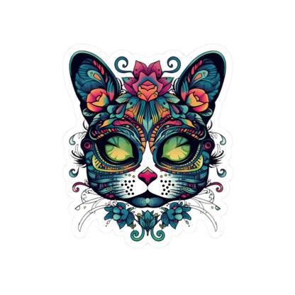 Mystical Botanical Cat Sticker | Psychedelic Floral Feline Vinyl Decal