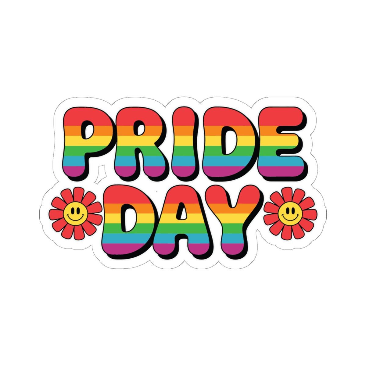 ColorFlow | Pride Day Rainbow Sticker | LGBTQ Glossy Vinyl Sticker | Smiley Flower Queer Kiss Cut Sticker | Pride Month Laptop Decor Gift