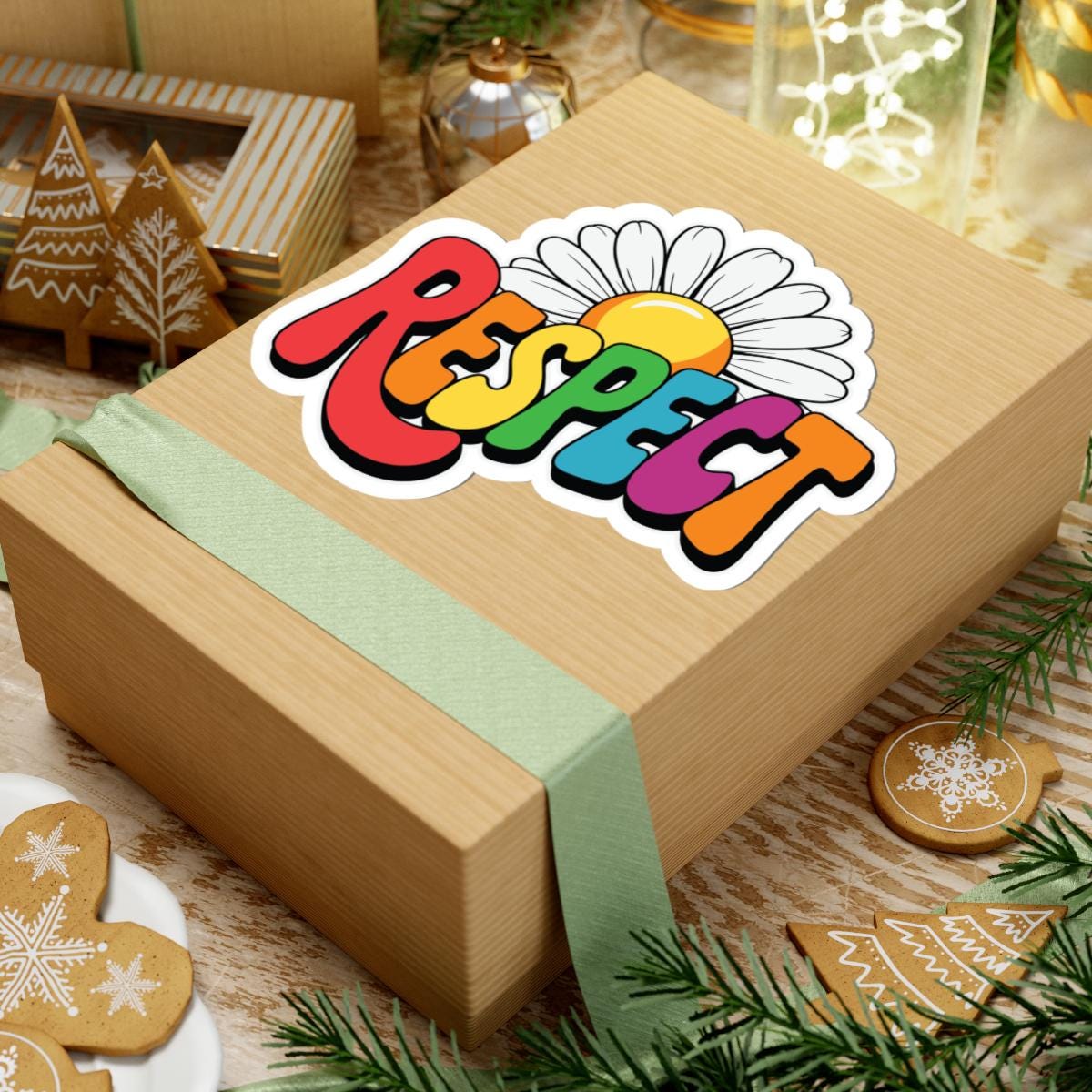 Respect Rainbow Flower Sticker | LGBTQ Daisy Vinyl Decal (Glossy)