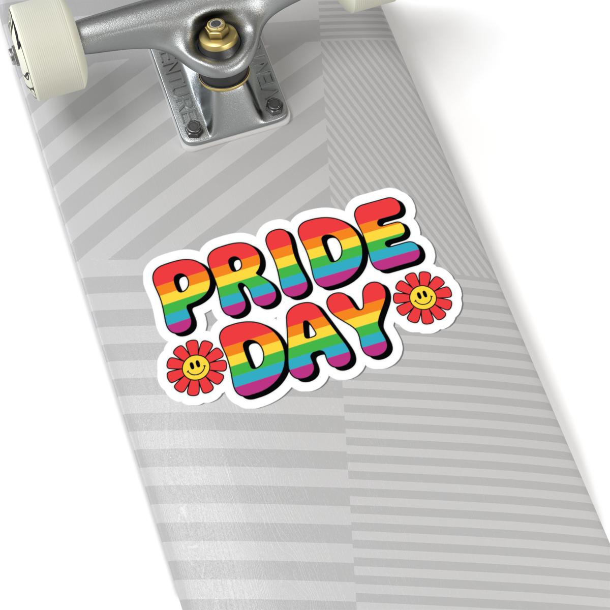 ColorFlow | Pride Day Rainbow Sticker | LGBTQ Glossy Vinyl Sticker | Smiley Flower Queer Kiss Cut Sticker | Pride Month Laptop Decor Gift
