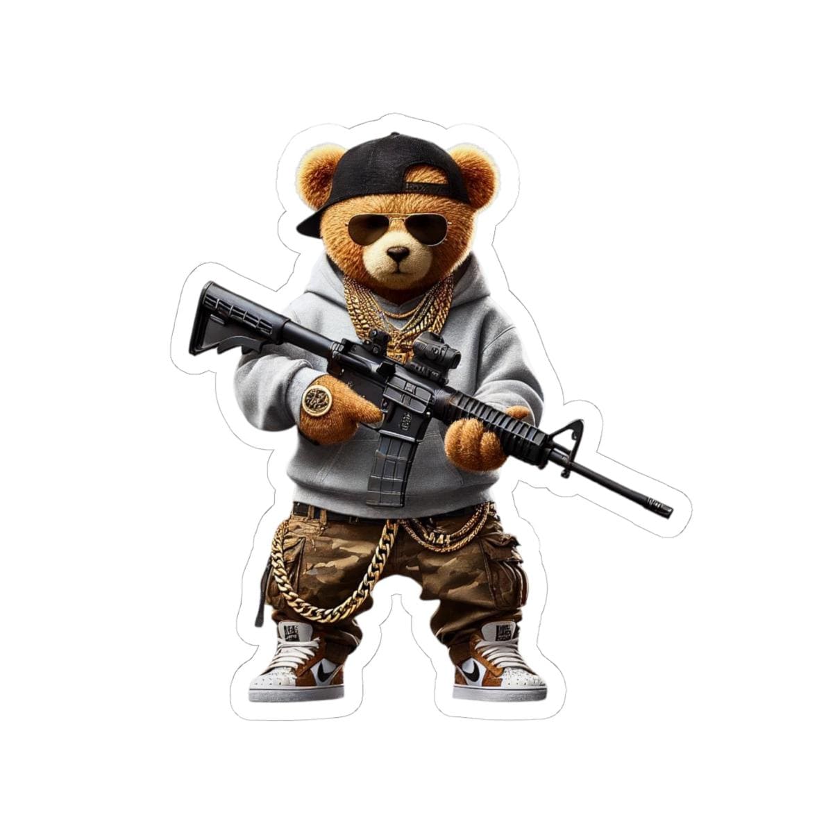 ColorFlow Camo Bear Sticker | Gold Chain Hip Hop Vinyl Art Decal
