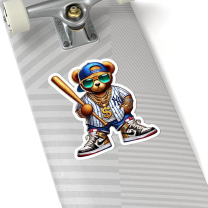 Urban Baseball Bear Sticker | Hip Hop Teddy with Bat, Chains (Kiss Cut Decal)