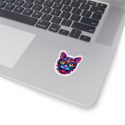 ColorFlow | Vibrant Psychedelic Cat Sticker with Neon Mandala Art | Trippy Rainbow Kitty Vinyl Decal | Mystical Boho Cat Design