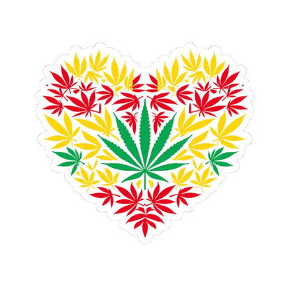 ColorFlow | Rasta Heart Cannabis Sticker | Red Yellow Green Weed Leaf Decal | Reggae Marijuana Vinyl Art for Stoners & Smokers