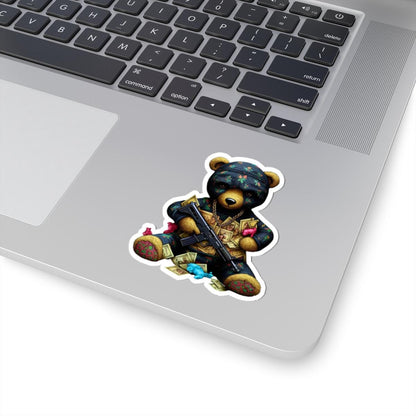 Gangsta Teddy Bear Sticker | Gold Chain, Rifle, Cash | Laptop Decal