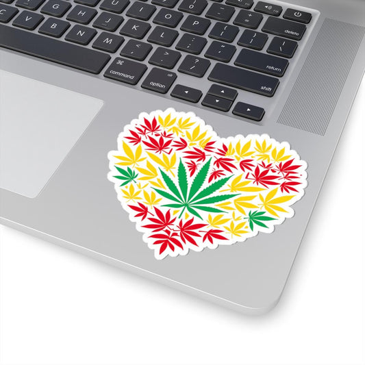 ColorFlow | Rasta Heart Cannabis Sticker | Red Yellow Green Weed Leaf Decal | Reggae Marijuana Vinyl Art for Stoners & Smokers
