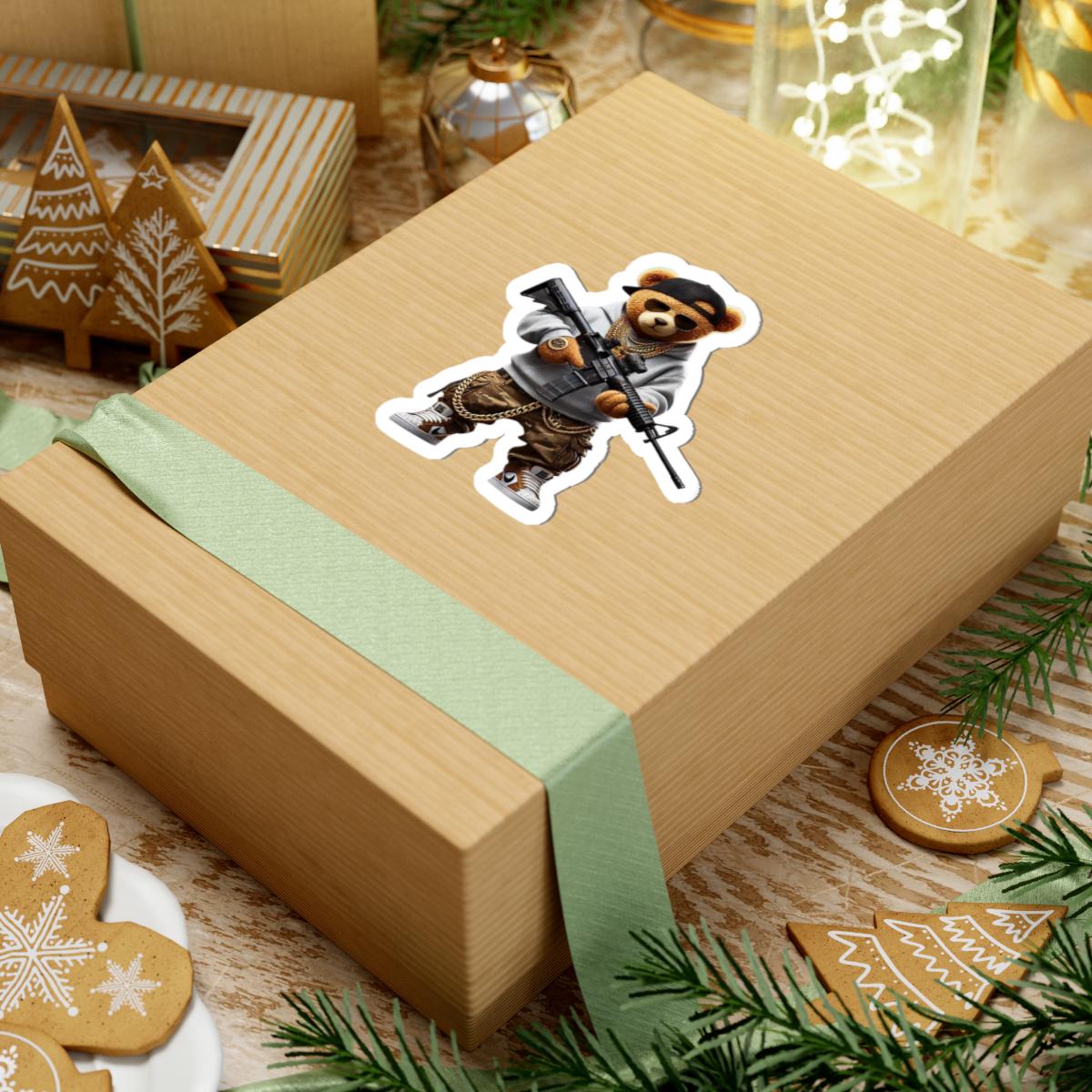 ColorFlow Camo Bear Sticker | Gold Chain Hip Hop Vinyl Art Decal