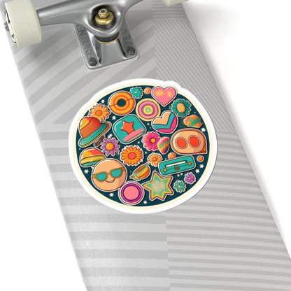 Groovy Retro Vibes Sticker Collage | 70s Planets, Flowers, Cassette, Stars