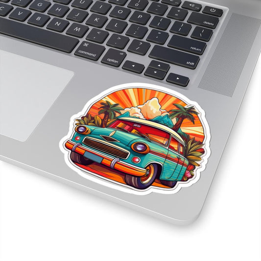 ColorFlow | Retro Tropical Car Sticker with Sunset and Palm Trees Vibe