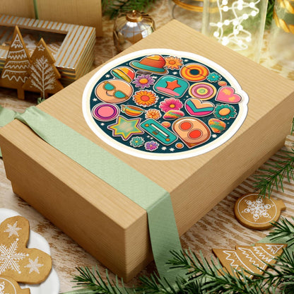 Groovy Retro Vibes Sticker Collage | 70s Planets, Flowers, Cassette, Stars