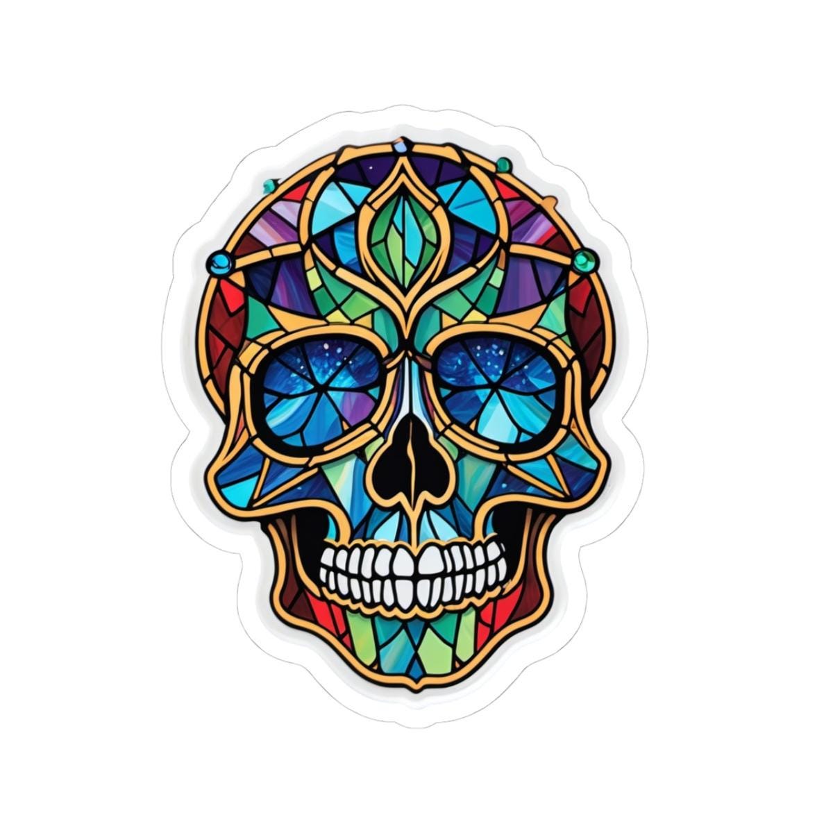 ColorFlow | Stained Glass Skull Sticker | Gothic Rainbow Skull Art Decal for Laptops & Journals