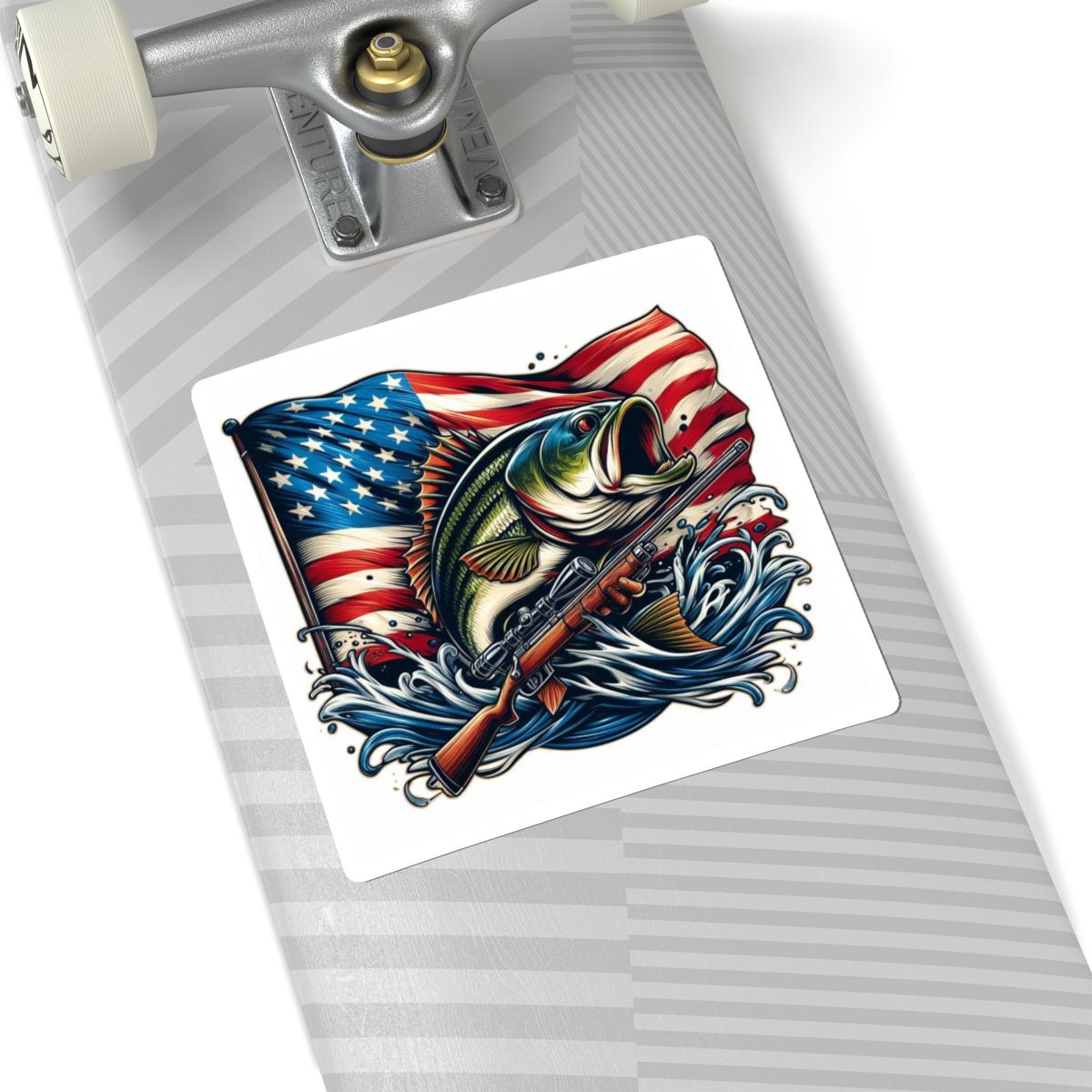 ColorFlow | American Bass Rifle Sticker | Patriotic Fish Gun Decal for Hunting and Fishing Fans