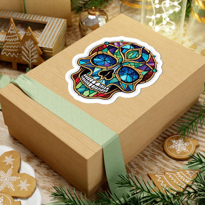 ColorFlow | Stained Glass Skull Sticker | Gothic Rainbow Skull Art Decal for Laptops & Journals