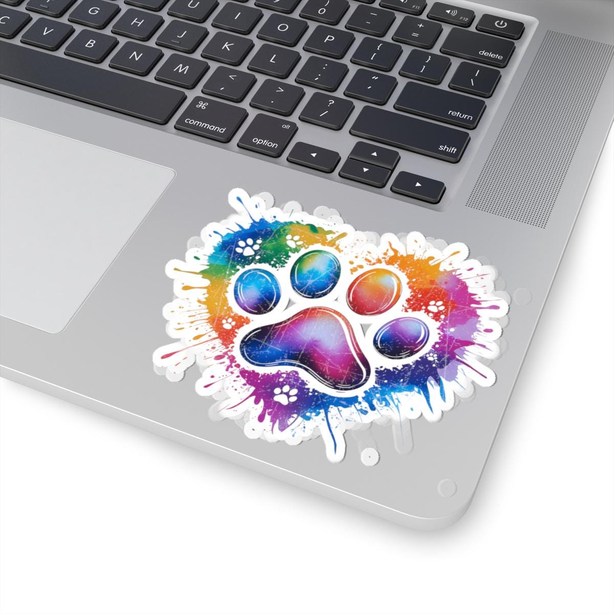 Rainbow Dog Paw Sticker | Heart Splatter Vinyl Decal, Pet Lover Gift