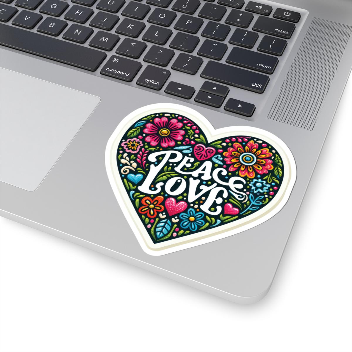 Peace Love Heart Sticker | Boho Floral Retro Vinyl Decal for Journals, Tumblers