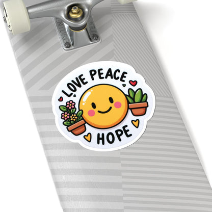 Love Peace Hope Sticker | Smiley Face Potted Plants Decal