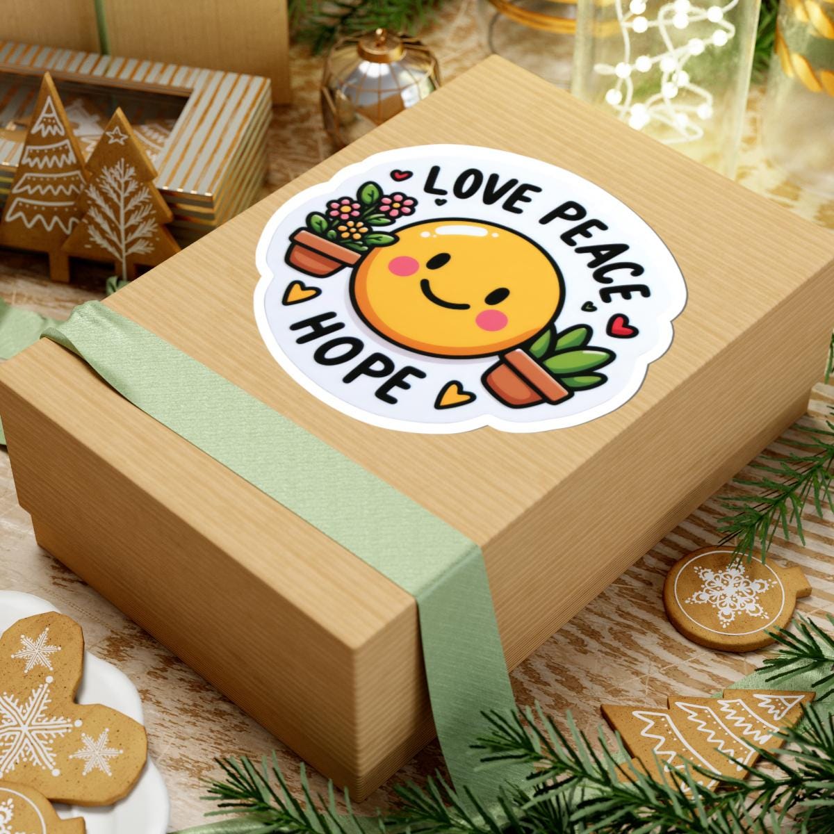 Love Peace Hope Sticker | Smiley Face Potted Plants Decal