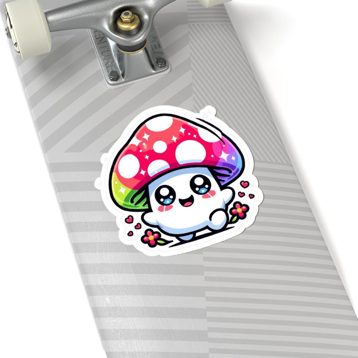 Rainbow Kawaii Mushroom Sticker | Sparkle Eyes, Flowers, Vinyl Decal