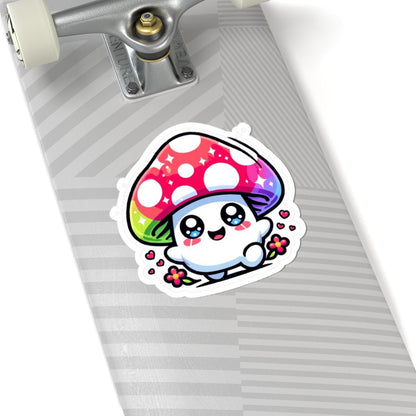 Rainbow Kawaii Mushroom Sticker | Sparkle Eyes, Flowers, Vinyl Decal