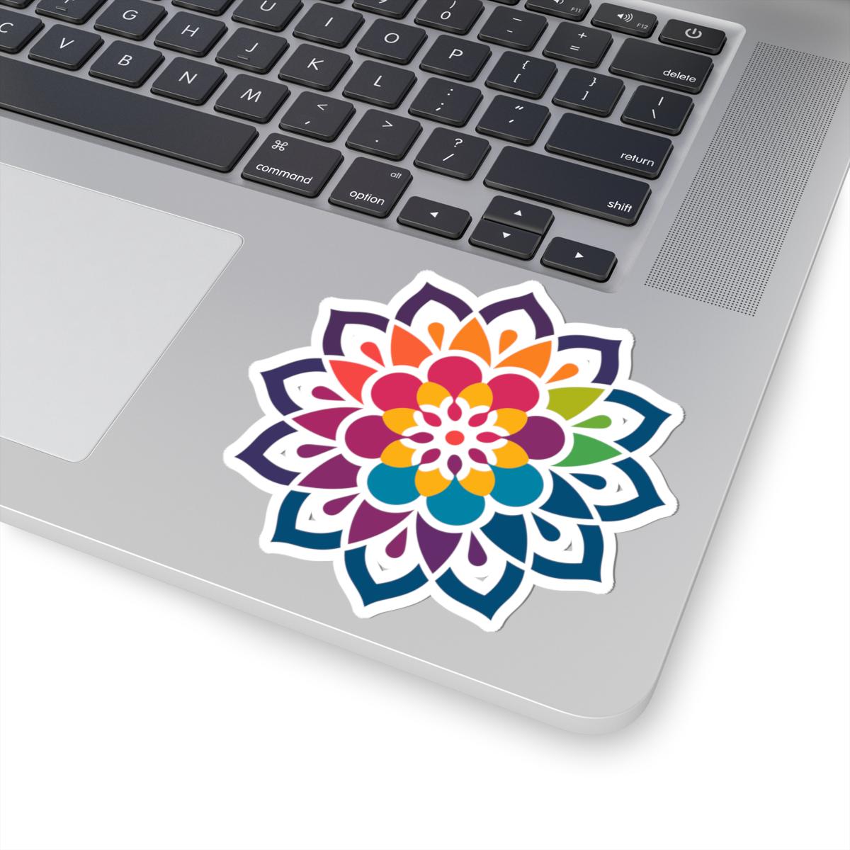 Kaleidoscope Blossom Mandala Sticker | Rainbow Boho Vinyl Decal, Meditation Art
