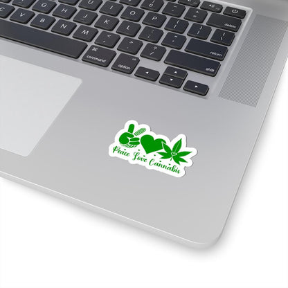 ColorFlow | Peace Love Cannabis Sticker | Weed Leaf Hippie Vinyl Decal | Pot Leaf Sticker | Stoner 420 Sticker | Chill Vibes Art