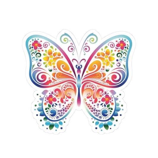 ColorFlow Groovy Rainbow Butterfly Sticker | Floral Psychedelic Wings Art | Vibrant Vinyl Sticker