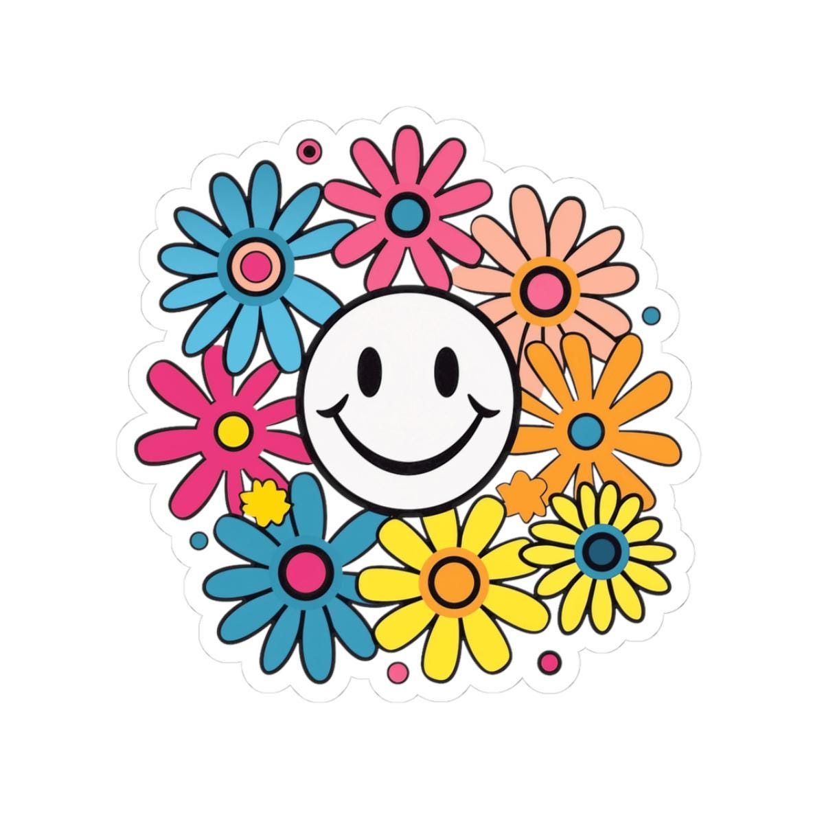 Groovy Smiley Flower Sticker | Retro 70s Daisy Vinyl Decal (Kiss Cut)