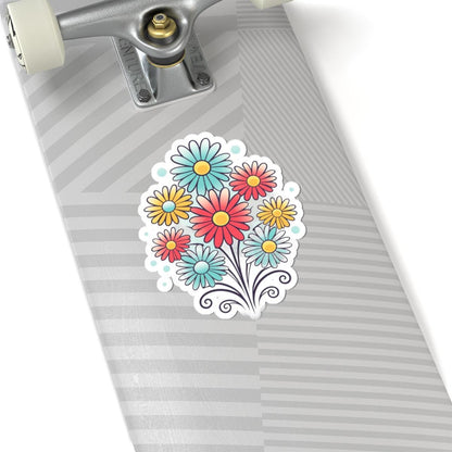 ColorFlow Daisy Bouquet Sticker | Retro Floral Vinyl Decal (Kiss Cut)