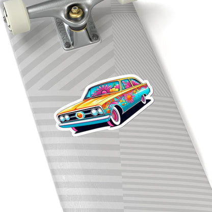 ColorFlow | Retro Hippie Car Sticker | Psychedelic Flower Power Vinyl Decal | Groovy Kiss Cut Sticker
