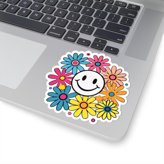 Groovy Smiley Flower Sticker | Retro 70s Daisy Vinyl Decal (Kiss Cut)