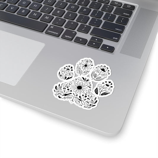 Floral Paw Print Sticker | Boho Botanical Pet Decal, Waterproof Vinyl (Kiss Cut)