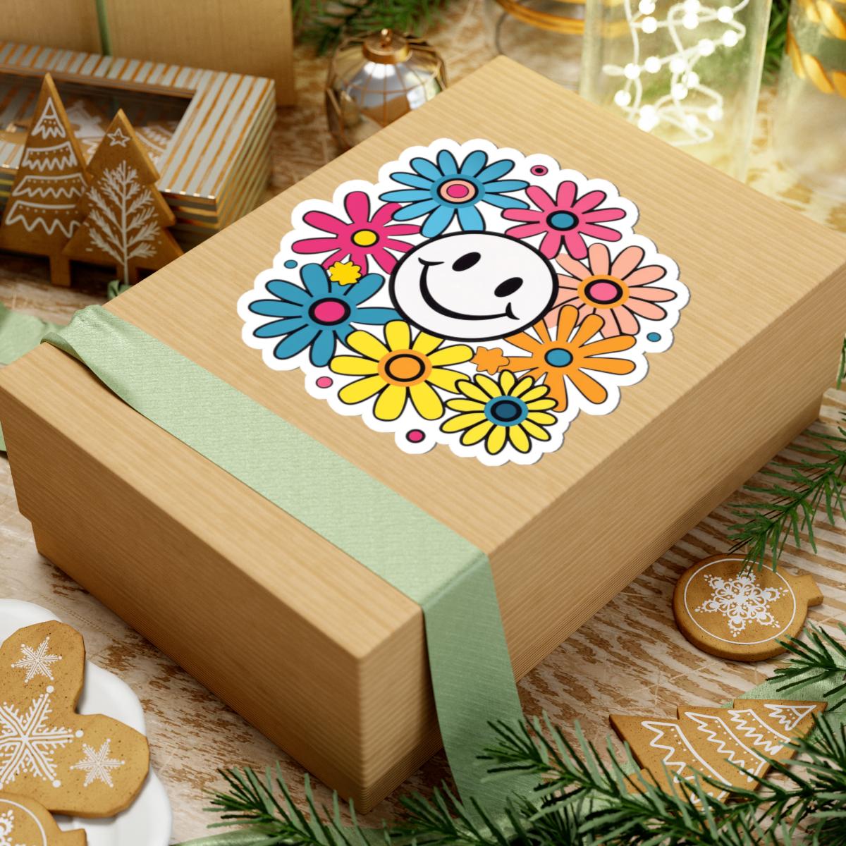 Groovy Smiley Flower Sticker | Retro 70s Daisy Vinyl Decal (Kiss Cut)